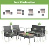 Costway 4PCS Patio Rattan Furniture Set Cushioned Chair Wooden Tabletop Gray - 3 of 4