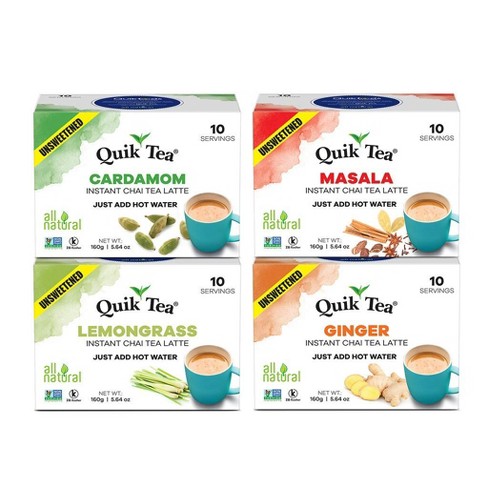 QuikTea 4 Flavors Unsweetened Variety Pack, Cardamom/Masala/Ginger/Lemongrass, 40 Oz - image 1 of 4