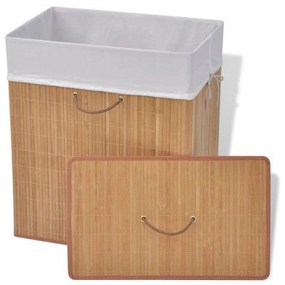 Natural Bamboo Collapsible Laundry Bin with White Lid