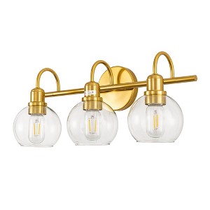 DORESshop 20 in. 3-Light Matte Black and Gold/Gold Industrial 3-Light Bathroom Vanity Light with Clear Glass Globe Shades Bathroom - 1 of 4