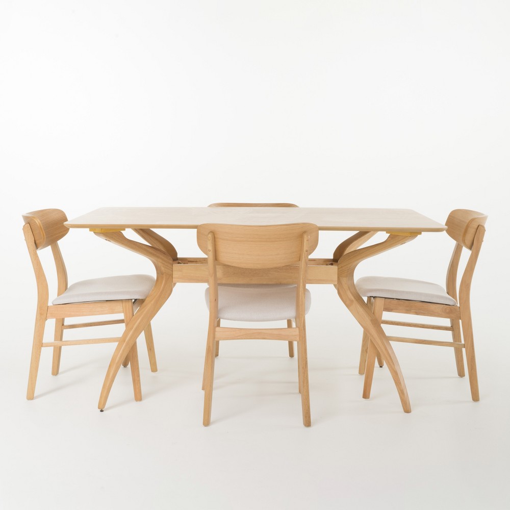 Photos - Dining Table 5pc 60" Lucious Curved Leg Dining Set Oak/Light Beige - Christopher Knight