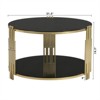 RISOKEYS 31.5" Glass Coffee Table - Round 2-Tier Center Table with Tempered Glass Top, Metal Drum Base, Lower Shelf for Living Room - 3 of 4