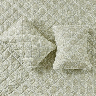 Green Floral Twin Reversible Cotton Quilt Set