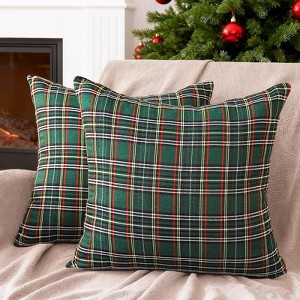 Green Tartan Plaid Throw Pillow Covers 18x18 Set of 4 Green Christmas Plaid - 1 of 2