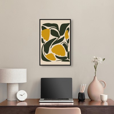 Yellow Floral Canvas Wall Art with Black Floater Frame, 25" x 17"