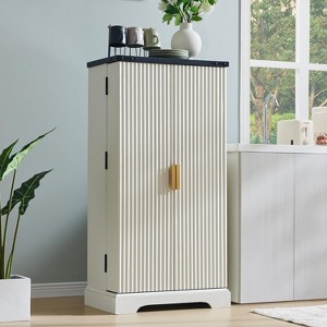 SinCiDo Fluted Kitchen Pantry with Doors and Adjustable Shelves, Modern Pantry Cabinet with Drawer, Wood Cupboard for Kitchen - 1 of 4