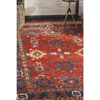 Antique Patina Orange & Blue Synthetic 8' x 10' Area Rug