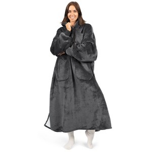 PAVILIA Wearable Blanket Hoodie Adults, Faux Shearling Cozy Oversized Hooded Sweatshirt, Warm Fleece Two Pockets - 1 of 4