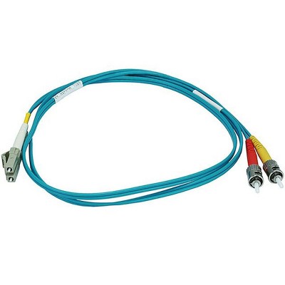 Monoprice Fiber Optic Cable - 1 Meter - Aqua | LC to ST, OM3, 50/125 Type, Multi Mode, 10Gb, Duplex