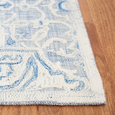 Ivory and Blue Hand-Tufted Wool Medallion Area Rug 8' x 10'