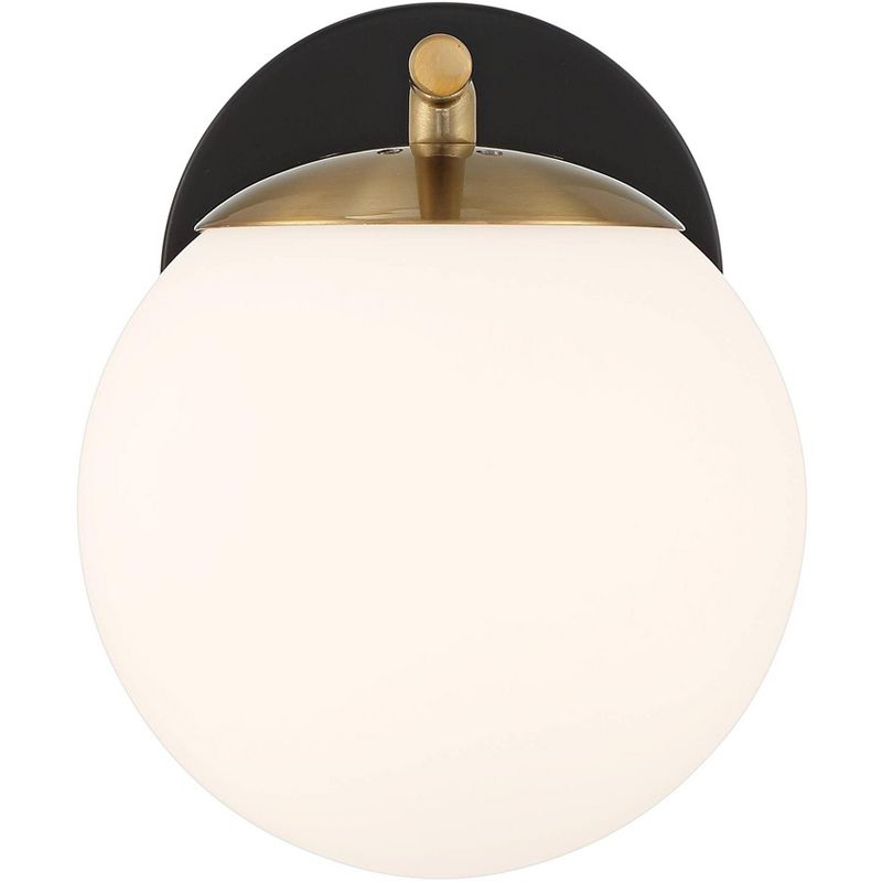Possini Euro Design Kamara Mid Century Modern Wall Light Sconce Soft Gold Black Hardwire 6" Fixture Frosted White Globe Glass Shade for Bedroom Vanity, 5 of 10