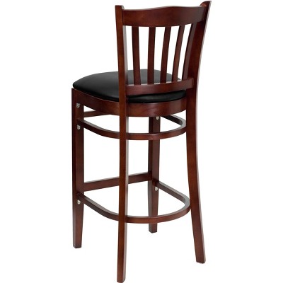 Elegant Mahogany Wood Barstool with Black Vinyl Seat