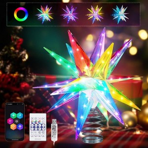 Swtroom 8 Inch Christmas Star Tree Topper Outdoor Indoor Decoration, RGB Color Change Voice Control Christmas Tree Light Up - 1 of 4