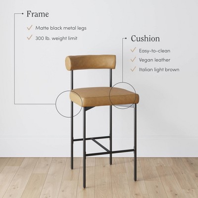 Dahlia 36" Brown Faux Leather Metal Frame Counter Stools, Set of 2