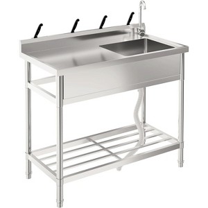 Stainless Steel Utility Sink, Free Standing Single Bowl Kitchen Sink with Faucet, Hot and Cold Water Pipe, Freestanding Commercial Sink - 1 of 4