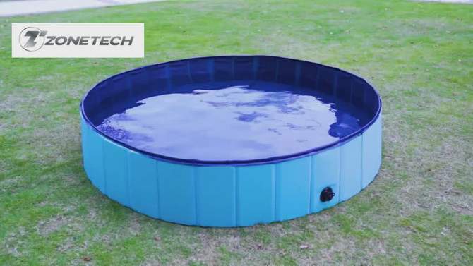Zone Tech Foldable Pet Swimming Pool - Premium Quality Easy to Store Foldable Playing Bath Pool for Kids and Pets, Leakproof Tub for Indoor & Outdoor, 2 of 8, play video