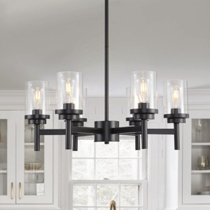 BAOURE 25" Black Farmhouse Chandelier, 6 light Dining Room Light Fixture Over Table with Glass Shade, Industrial Chandeliers for Living Room Entryway - 1 of 4