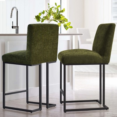 Mason 25" Bar Stool, Contemporary Armless Upholstered Fabric With Black Metal Sled Legs Counter Height Barstools(Set of 2)- Maison Boucle