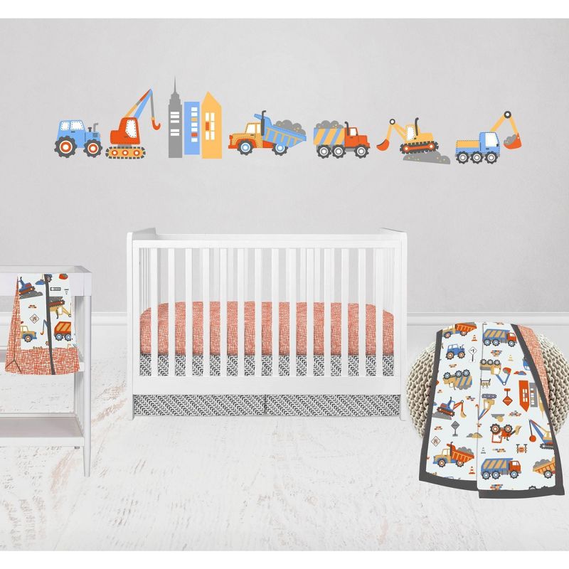 Bacati - Construction Yellow Orange Blue Gray 4 pc Crib Bedding Set with Diaper Caddy, 1 of 9