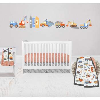 Bacati - Construction Yellow Orange Blue Gray 4 pc Crib Bedding Set with Diaper Caddy