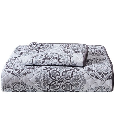 Rosette Gray Twin Reversible Microfiber Bedspread