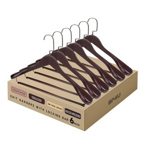 BP4U Premium Wide Shoulder Wooden Suit Hangers, Heavy-Duty Non-Slip Solid Wood Coat Hangers with Locking Bar for Suits & Coats - 1 of 4