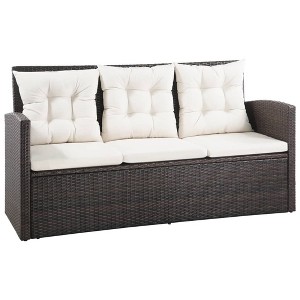 vidaXL Patio Sofa Set 5 Piece - Poly Rattan, Brown/Cream White Outdoor Furniture Set, Coffee Table & Cushions, Garden/Deck Lounge Area - 1 of 4