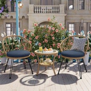 Outdoor Conversation Set, Patio Conversation Sets With 2 Rattan Chairs With Cushion And A Glass Round Table-Cuddlewood - 1 of 4