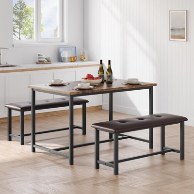 Kitchen Table with Benches, Dining Table Set for 4,Rectangular Dining Table Set for Small Space Apartment Studio