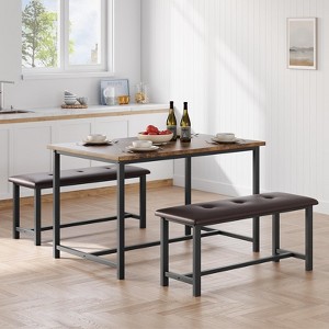 Kitchen Table with Benches, Dining Table Set for 4,Rectangular Dining Table Set for Small Space Apartment Studio - 1 of 4