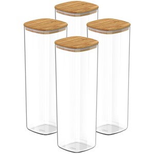 OU Airtight Food Storage Container Set 8pc (set of 4) Clear Plastic Storage Container w Leak Proof Bamboo Lid, Stackable Kitchen Pantry Organizer Jars - 1 of 4