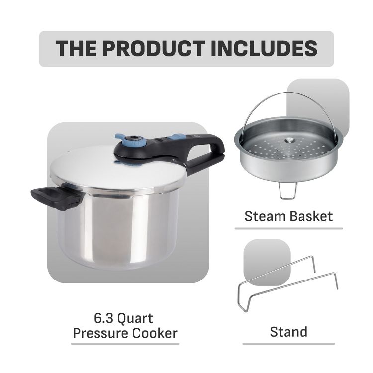 T-Fal 6qt Stainless Steel Pressure Cooker with Straining Basket, 2 of 10