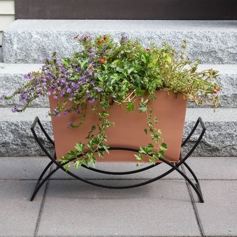 27.5&#34;W Rectangular Flower Box Copper Plated Galvanized Steel with Black Wrought Iron Plant Stand - ACHLA Designs, 5 of 6