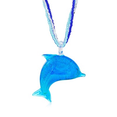 Ross-Simons Italian Blue Murano Glass Dolphin Pendant Necklace With Sterling Silver Size 18