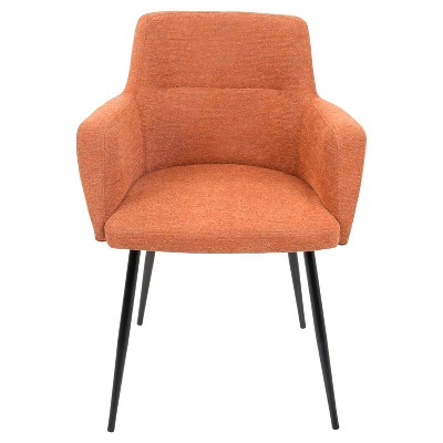 Scandinavian Orange Faux Leather Upholstered Arm Chairs with Metal Legs