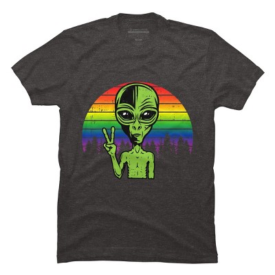 Adult Design By Humans Alien Peace Pride Retro Stripes By Tomoken T-Shirt