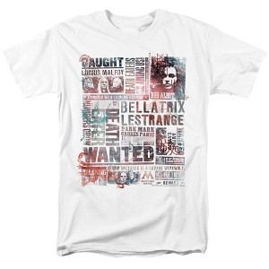 Harry Potter Death Eaters Most Wanted News Clippings Adult T-Shirt White - 1 of 4