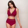 Anna-Kaci Swim Women's Two Piece Swimsuit with Mesh Trim Deep V Neck Bikini Top and High Waisted Ruched Bottoms - 2 of 4