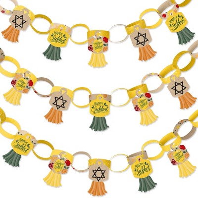 Big Dot of Happiness Sukkot - 90 Chain Links and 30 Paper Tassels Decoration Kit - Sukkah Paper Chains Garland - 21 feet