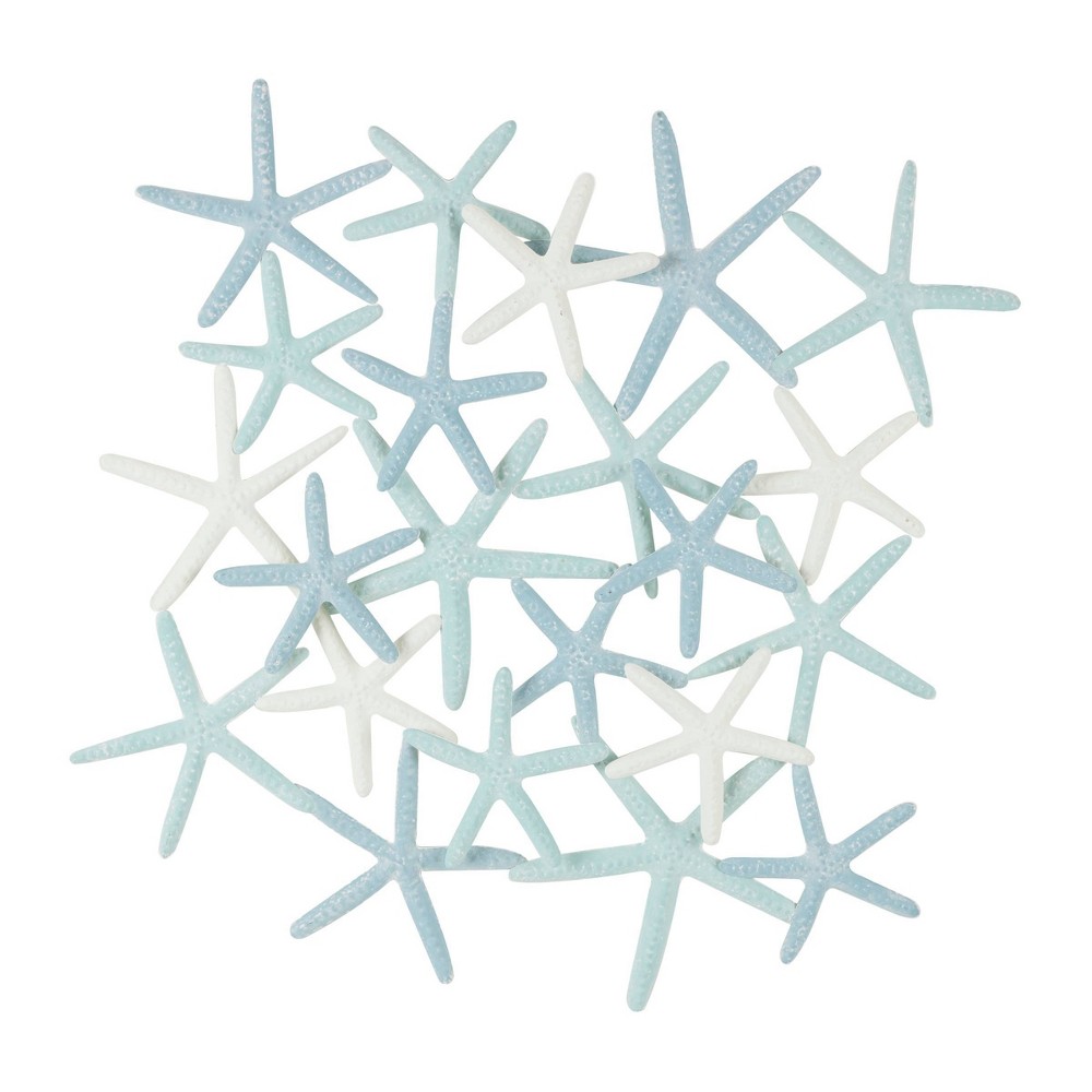 Olivia & May 32"x32" Metal Starfish Overlapping Wall Decor Light Blue: Coastal Nautical Beach Art, Indoor Horizontal Metalwork Sculpture