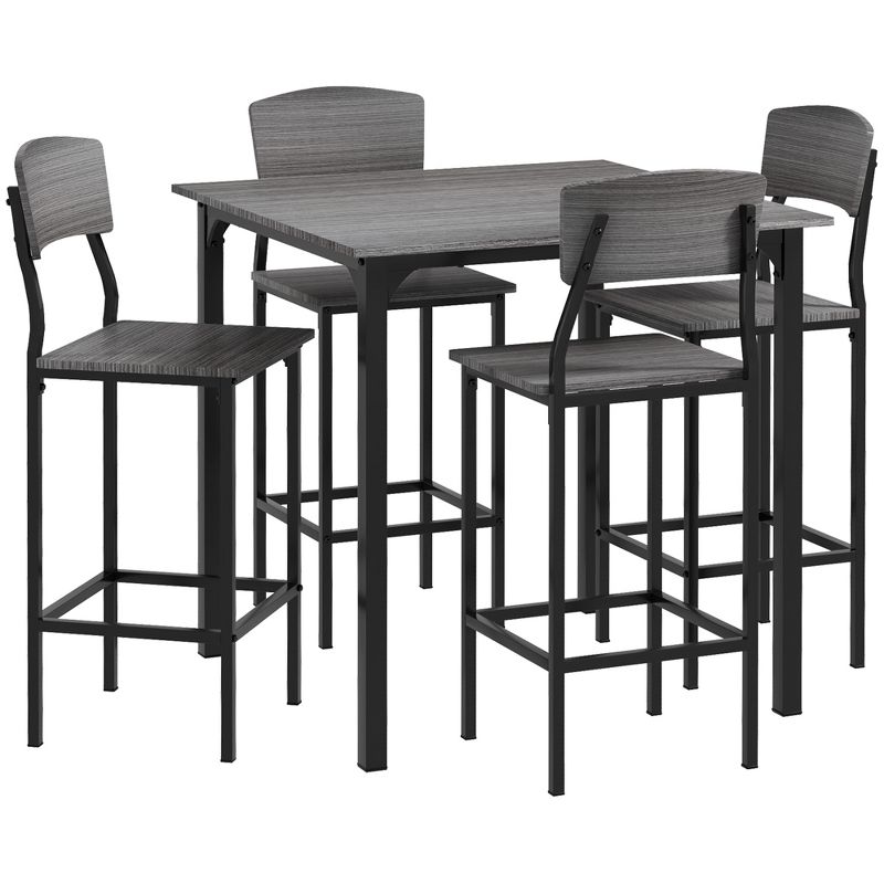 HOMCOM Modern Counter Height Bar Table Set Compact Kitchen Table and Chairs Set with Footrest, Metal Legs, 1 of 7