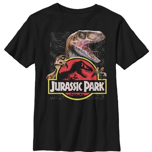 Boy's Jurassic Park Velociraptor Hooked On Logo T-shirt - Black - Large ...