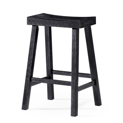 Vincent 26" Antiqued Black Wooden Saddle Bar Stool