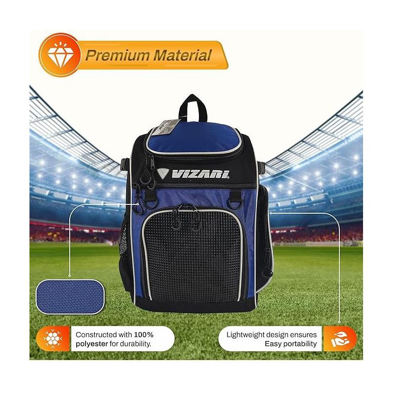 Vizari Cambria Soccer Backpack With Ball Compartment and Vented Ball Pocket and Mesh Side Cargo Pockets for Adults and Teens, 5 of 9