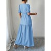 Coolmee Women's Puff Sleeve Dress Smocked Flowy V Neck Slit Pleated Maxi Dress - 4 of 4