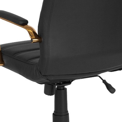 High Back Black Faux Leather Executive Swivel Chair with Gold Metal Frame