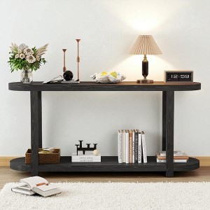 Mshliw Modern Entryway Table with Oval Ash Veneer Top and Shelf, Dining Table, 63" Wooden Console Table for Hallway or Living Room - 1 of 4