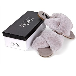 Memoi Women's The Adela Mule Hard Criss-Cross Faux Fur Sole Slippers Gray S - 1 of 2