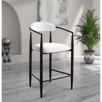 VYNXARIA Modern Boucle Bar Stools Set of 2 Modern Upholstered Bar Height Barstools Vintage High Island Chairs,Black White