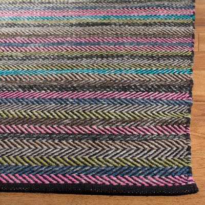 Gray and Multicolor Striped 4' x 6' Wool Cotton Area Rug